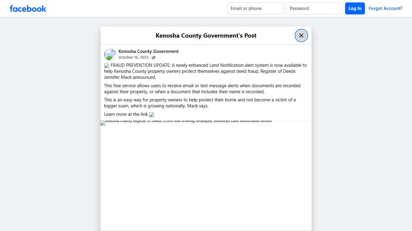 🚨 FRAUD PREVENTION UPDATE: A... - Kenosha County Government Facebook
